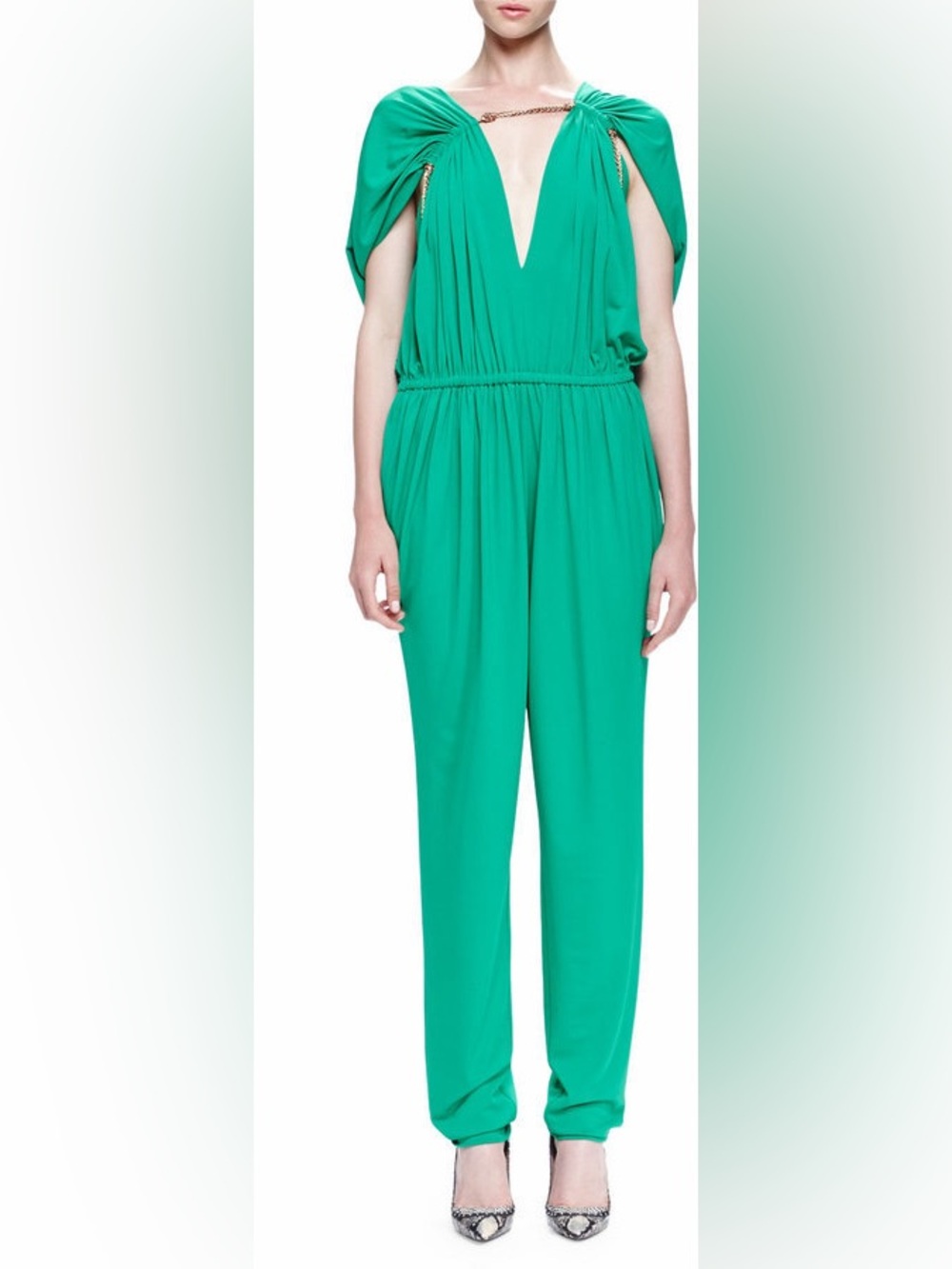 Lanvin Chain Threaded Gathered Green Jumpsuit